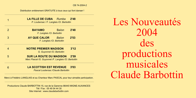 Nouveautés 2004 productions musicales Claude Barbottin